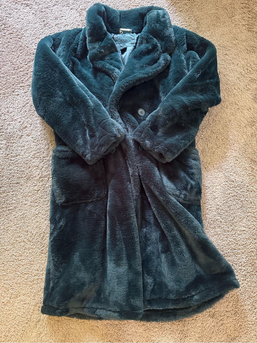 Plush Faux Fur dark green Coat in Dark Teal